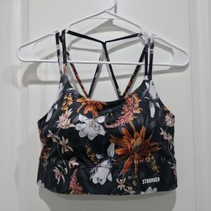 Stronger Women's Floral Sports Bra - Black and Orange
